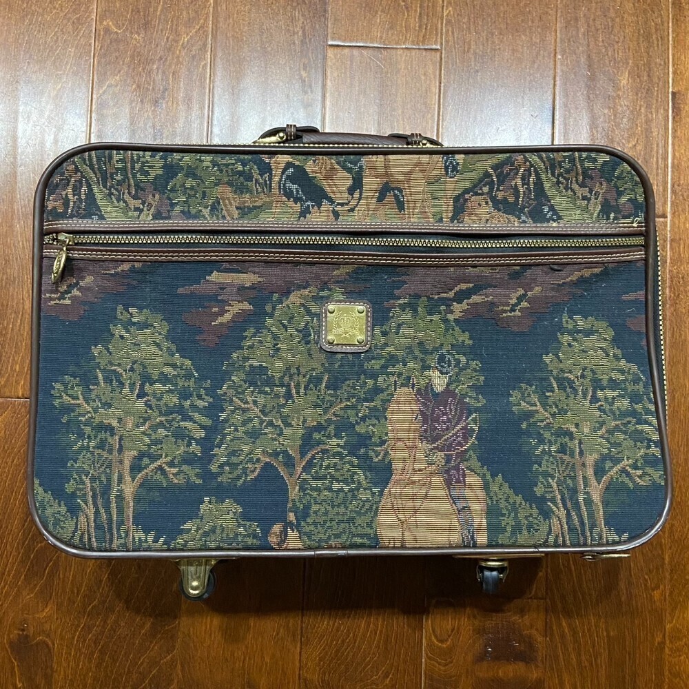 Capezio Collection VTG Fox Hunt Brown Leather Tapestry Travel Luggage Set - Picture 3 of 16